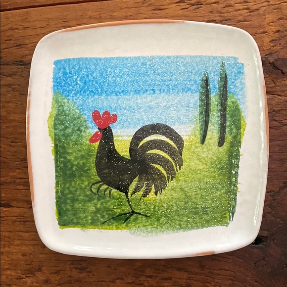 Set of 2 Sur La Table Rooster Square Plate - Picture 1 of 3